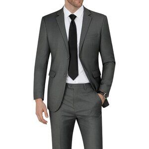 Men's Grey01 Single Breasted Peak Lapel 2 Piece Two Button Blazer Wedding